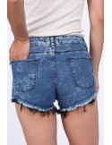 Denim shorts with embroidery, dark blue L5 - Online store - Boutique